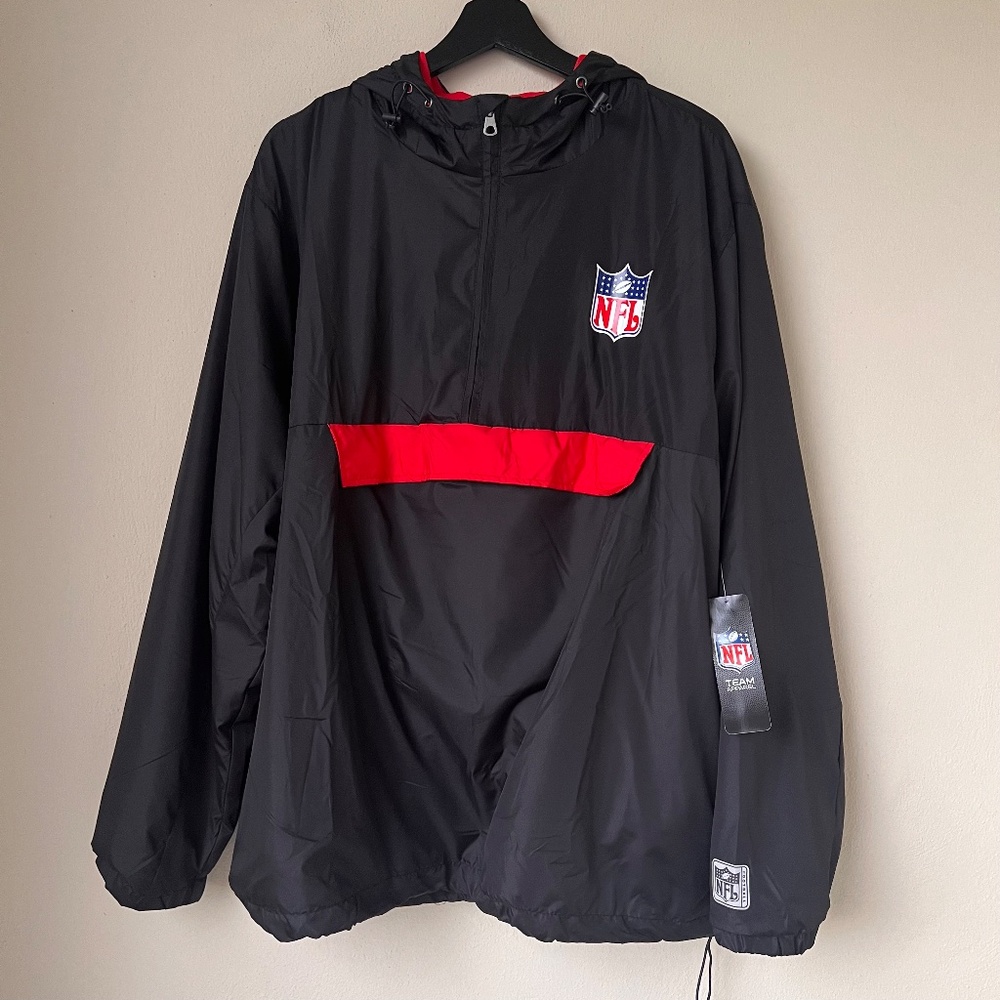 NFL Team Apparel Men’s NWT Black Hoodie Windbreaker 1/4 Zip Retail $90 Sz XL